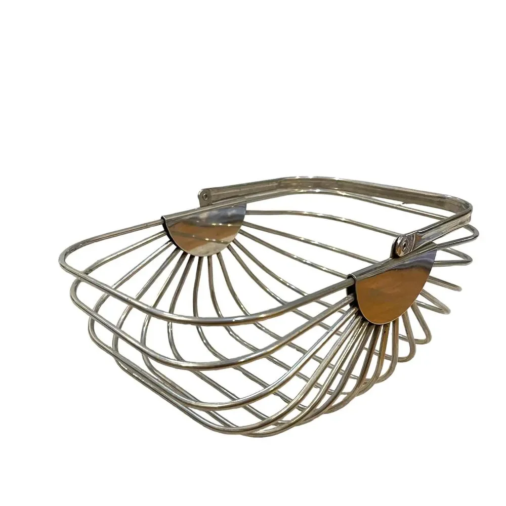 Godinger Vintage Silver Metal Wire Fruit‎ Basket Folding Handle GUC Art Deco
